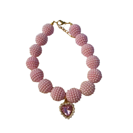 Crystal Heart Colorful Beaded Pearl Dog Necklace - Southlake Paws