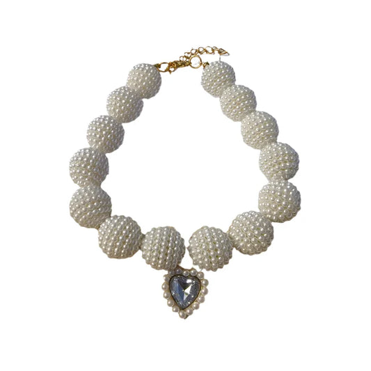 Crystal Heart Colorful Beaded Pearl Dog Necklace - Southlake Paws