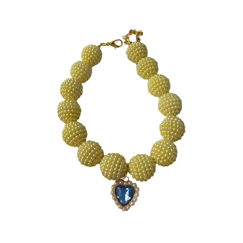 Crystal Heart Colorful Beaded Pearl Dog Necklace - Southlake Paws