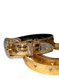 Load image into Gallery viewer, Glam Gold Embossed Studded Italian Leather Collar & Leash Set With Our Custom Swarovski Crystal Buckle
