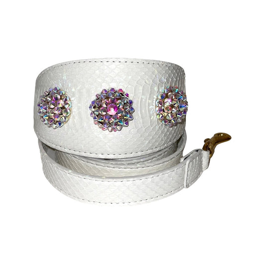 Stunning Matte White 3 Wide Style Collar & Leash Set, With Our Custom Swarovski Rivets