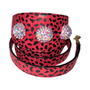 Glam Red & Black Leopard Print Italian Leather Collar & Leash Set