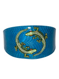Load image into Gallery viewer, Dark Turquoise 3 Wide Style Snake Collar With Green Rhinestone Alligators
