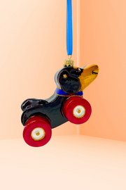 Dachshund Dog Pull Toy Glass Ornament 