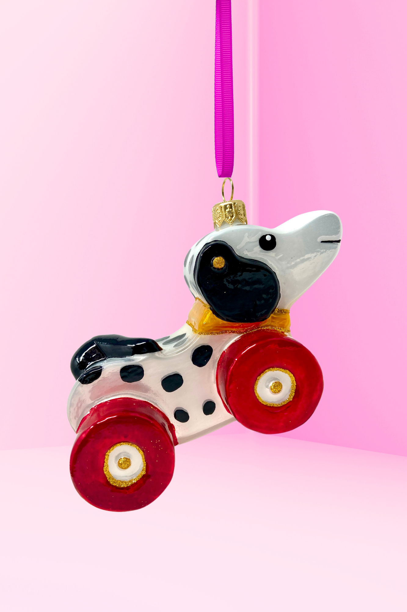 Dalmatian Dog Pull Toy Glass Ornament 