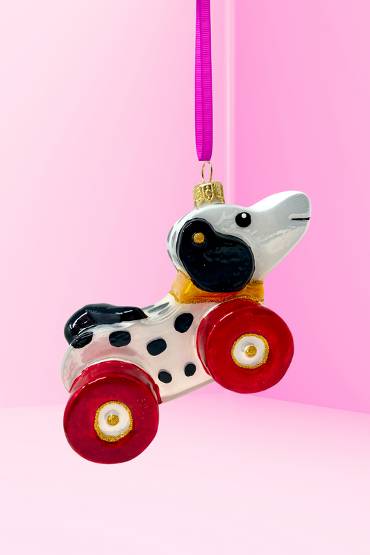 Dalmatian Dog Pull Toy Glass Ornament 