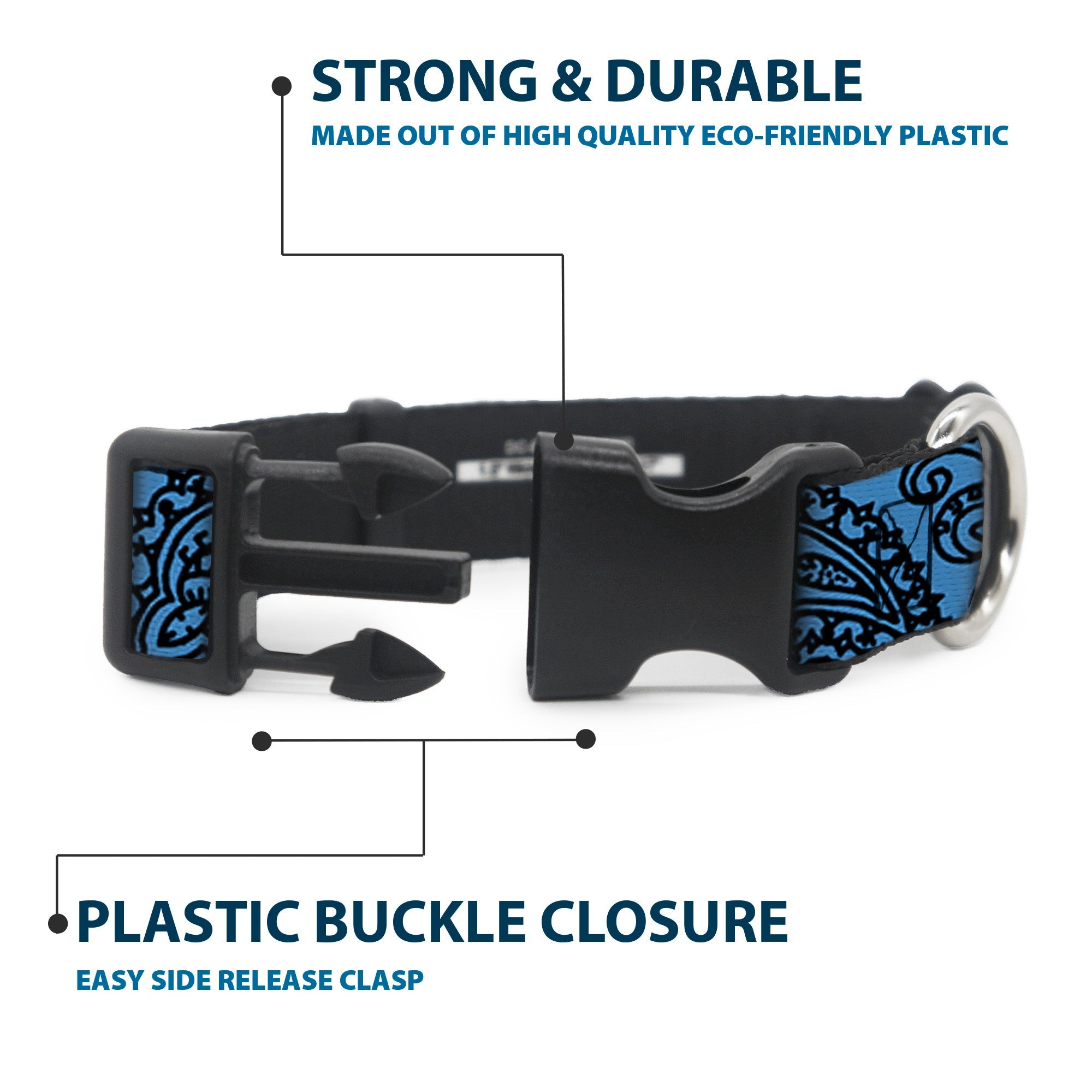 Plastic Clip Collar - Bandana/Skulls Baby Blue/Black