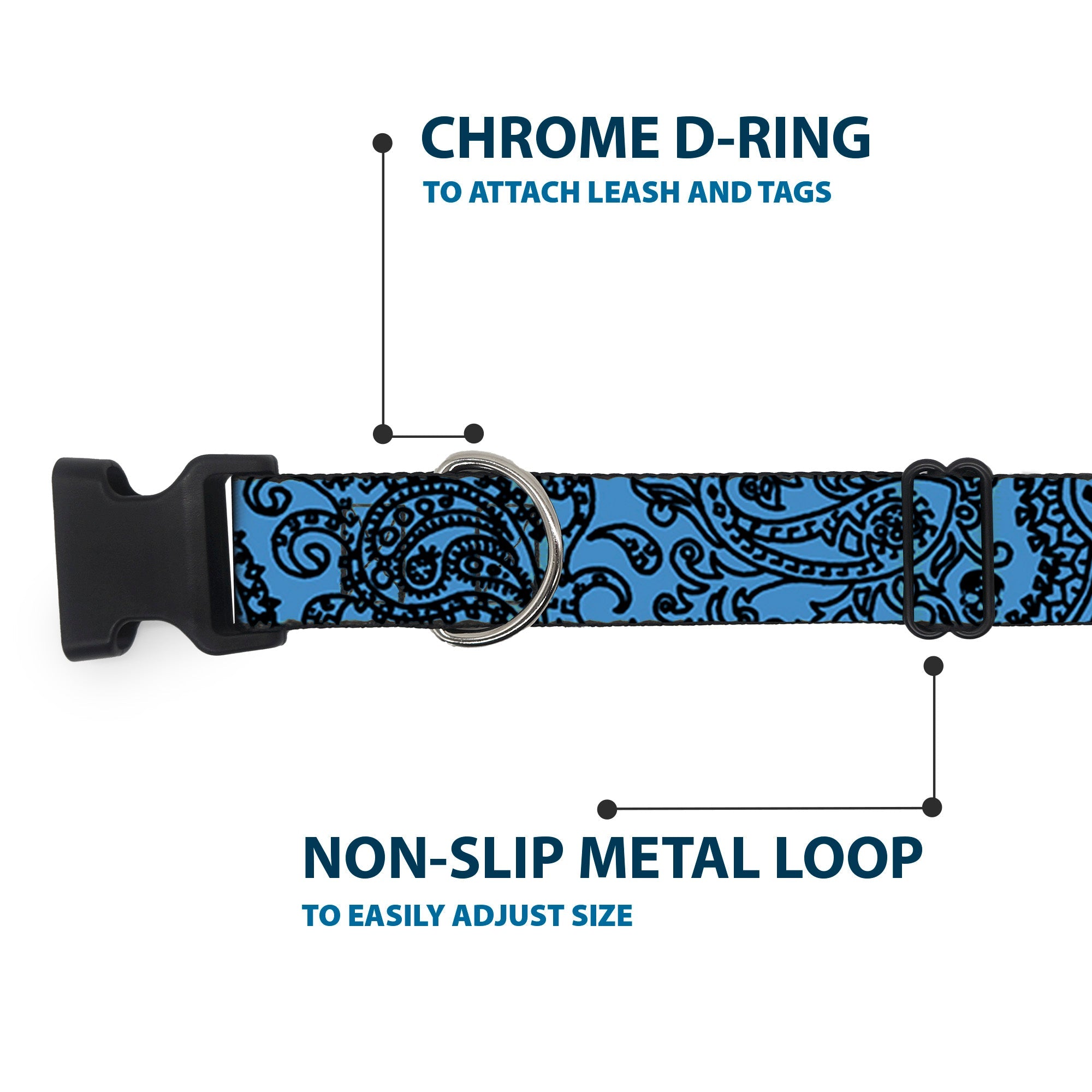 Plastic Clip Collar - Bandana/Skulls Baby Blue/Black