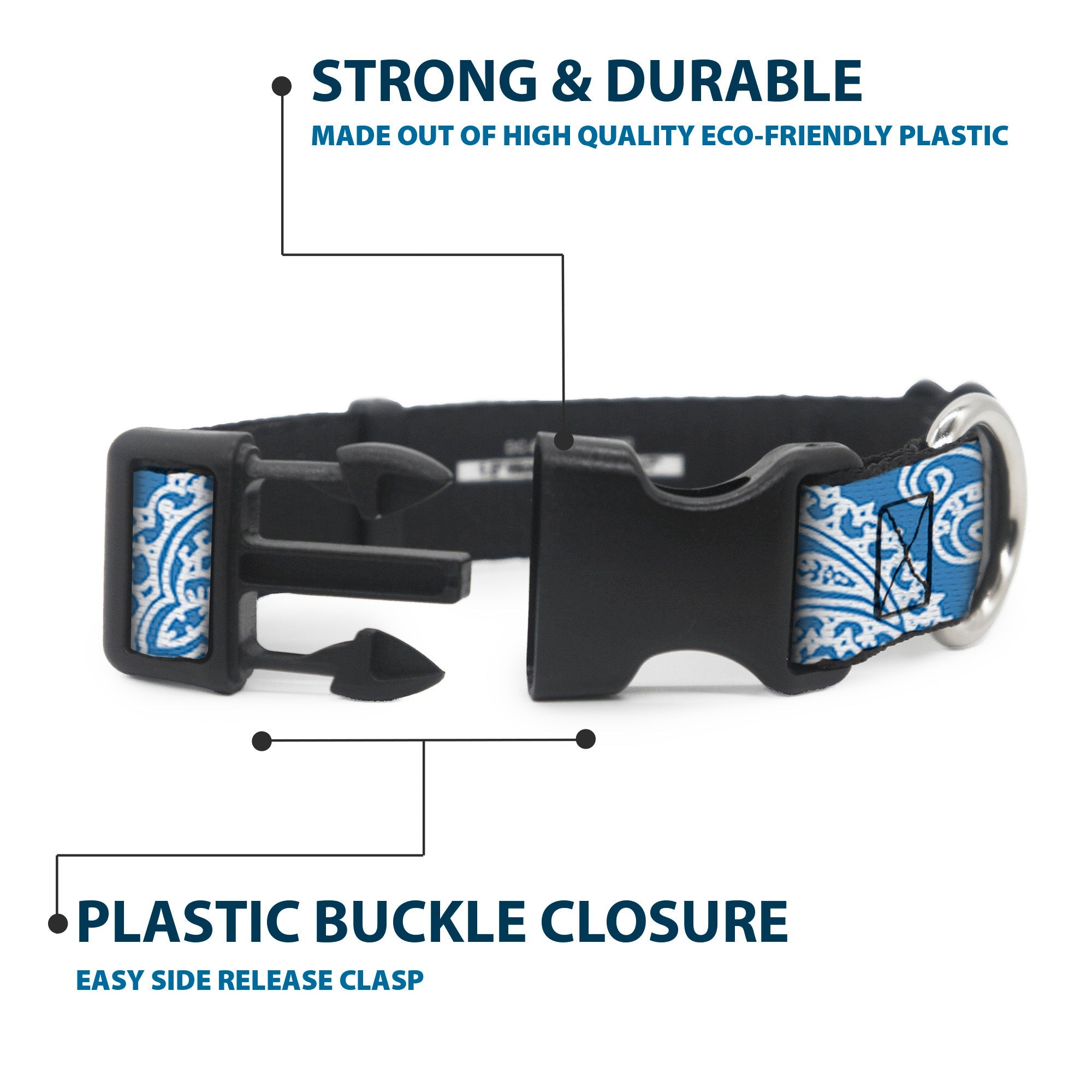 Plastic Clip Collar - Bandana/Skulls Baby Blue/White