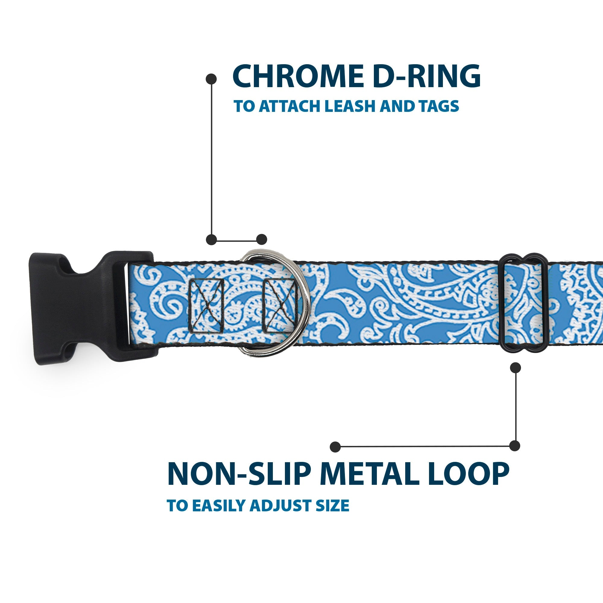 Plastic Clip Collar - Bandana/Skulls Baby Blue/White