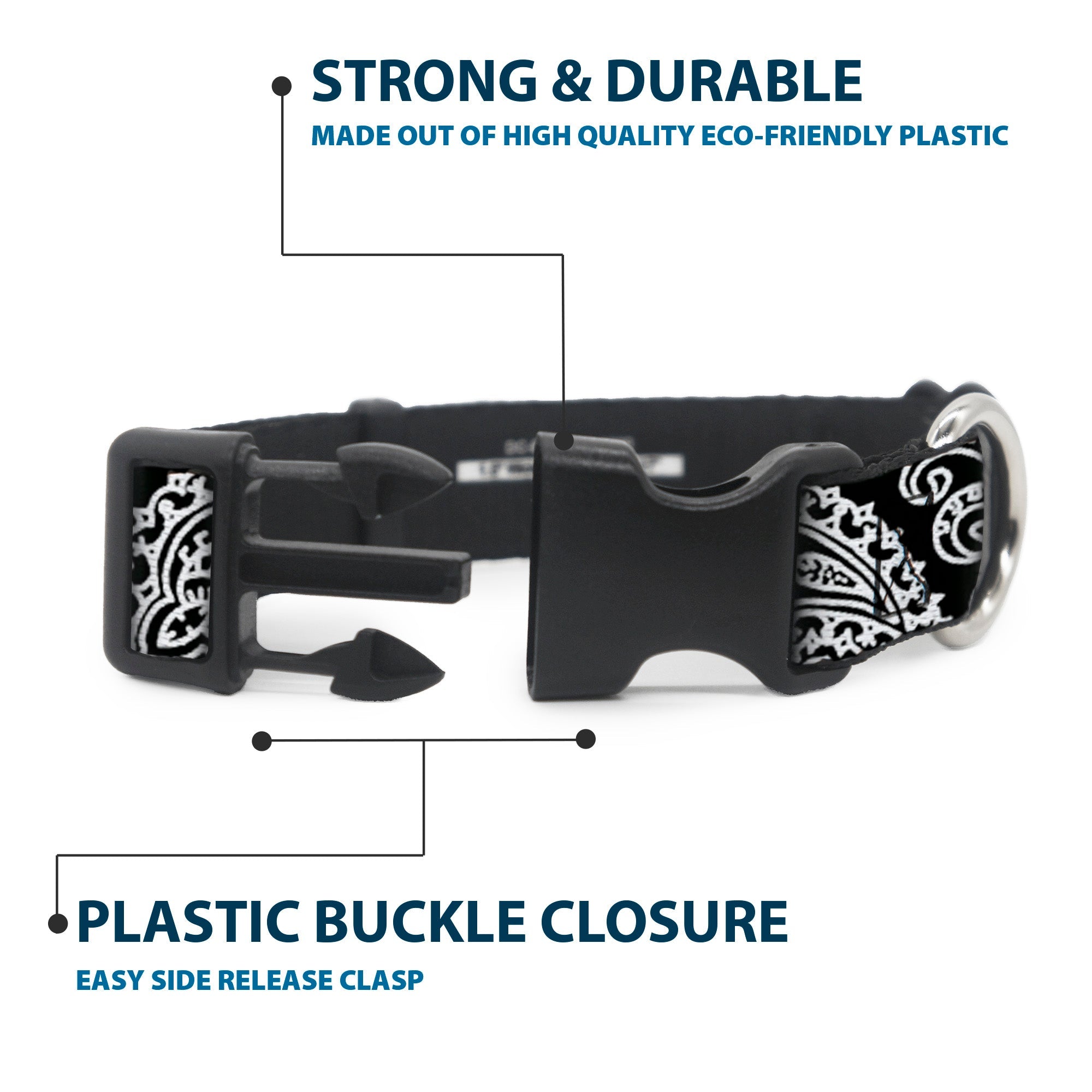 Plastic Clip Collar - Bandana/Skulls Black/White