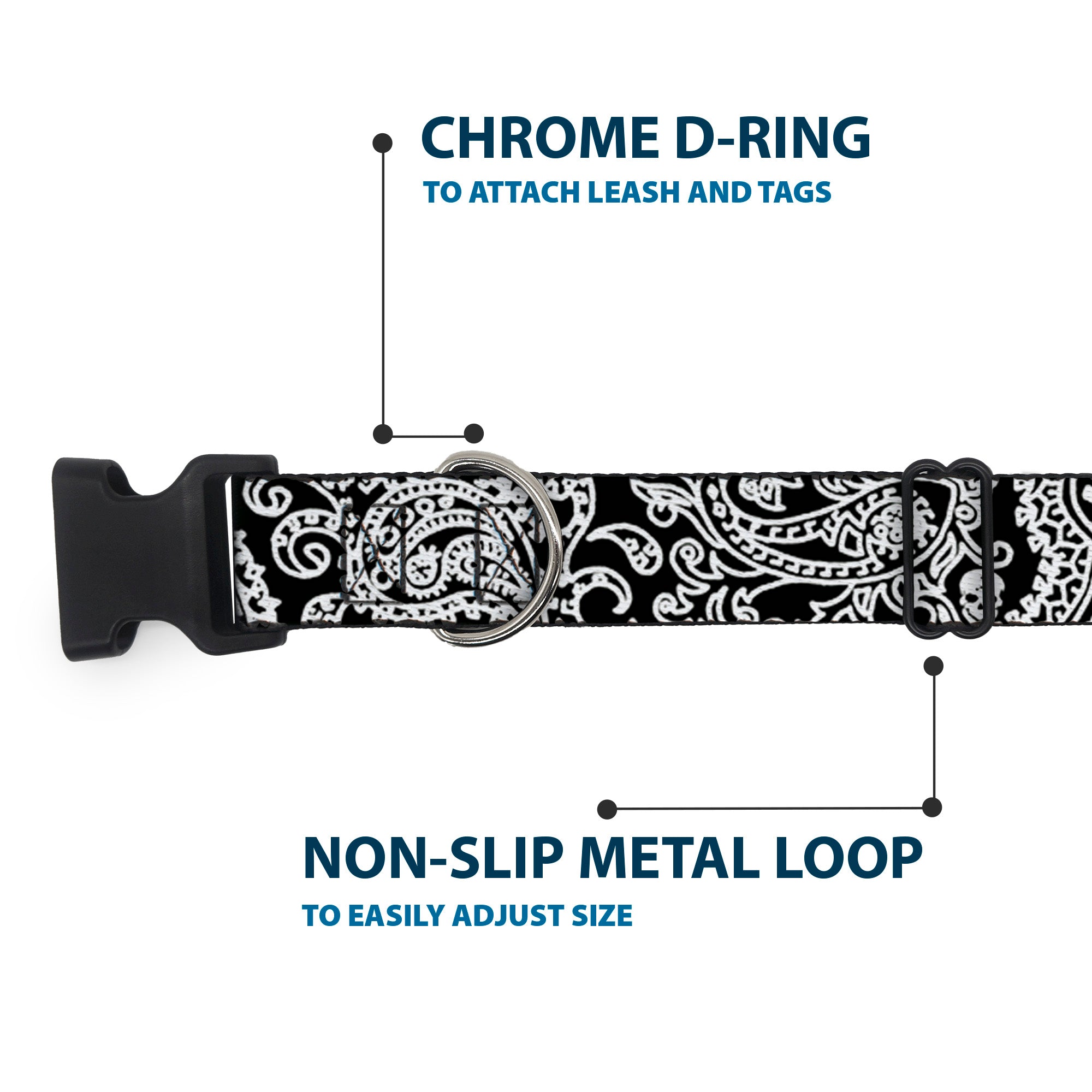 Plastic Clip Collar - Bandana/Skulls Black/White