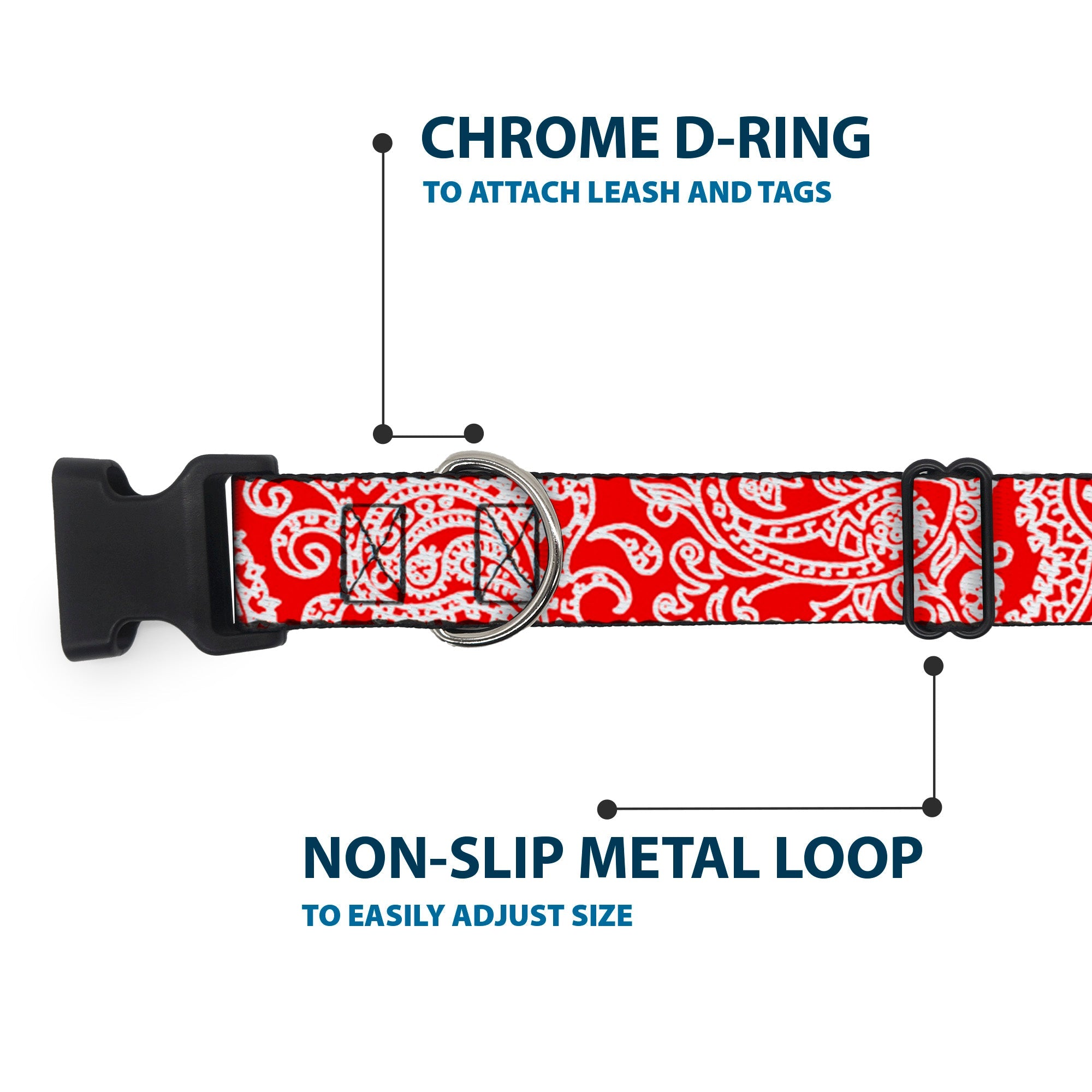 Plastic Clip Collar - Bandana/Skulls Red/White