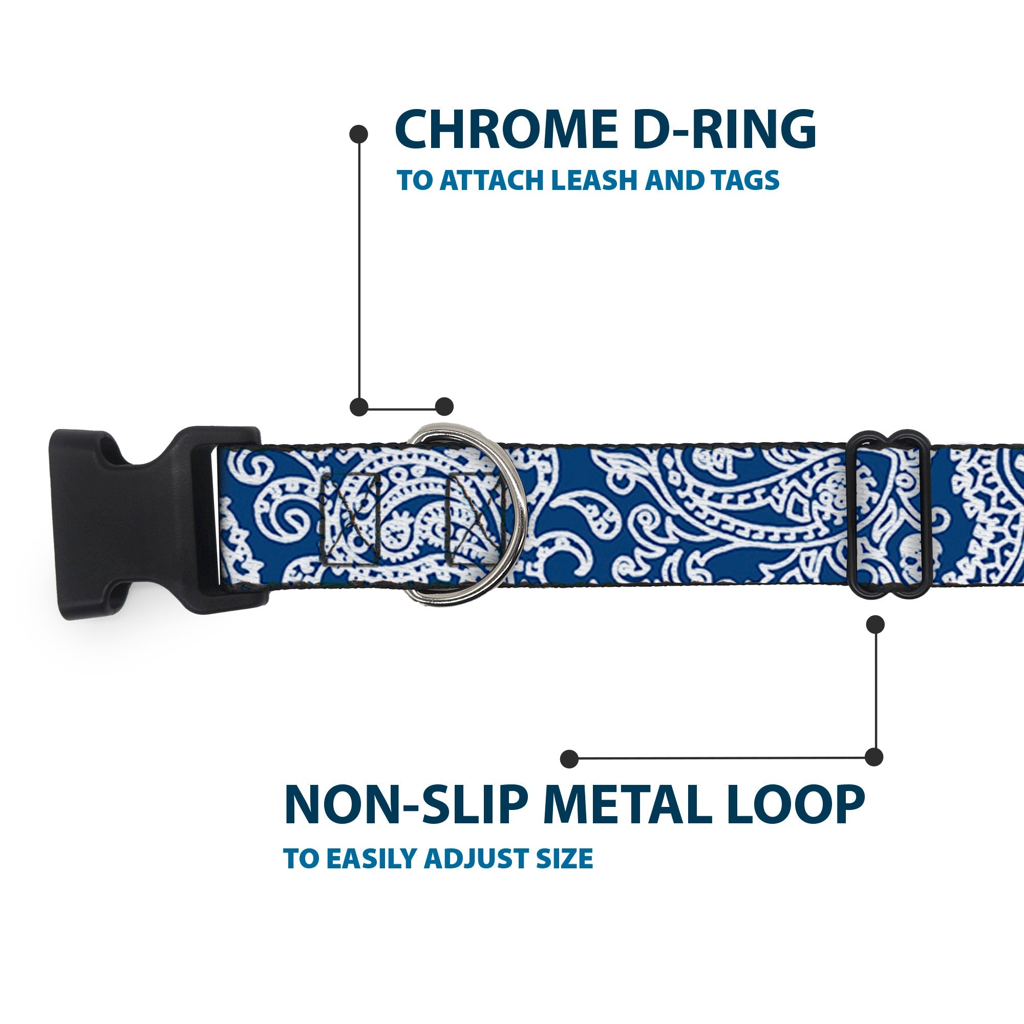 Plastic Clip Collar - Bandana/Skulls Royal/White