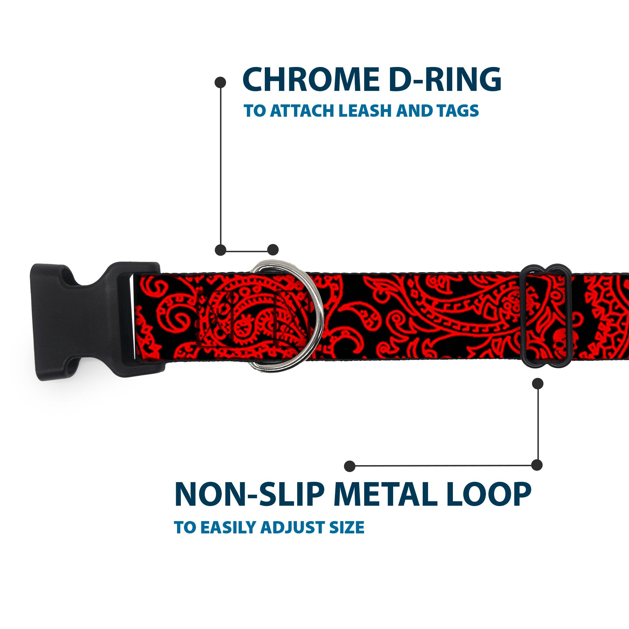 Plastic Clip Collar - Bandana/Skulls Black/Red