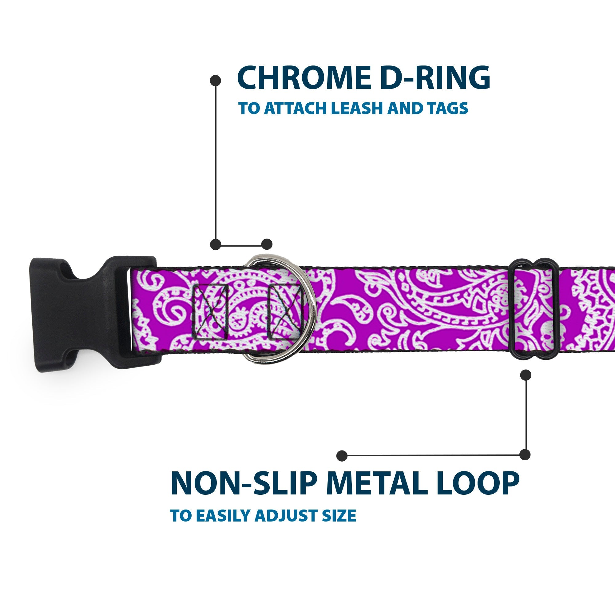 Plastic Clip Collar - Bandana/Skulls Purple/White