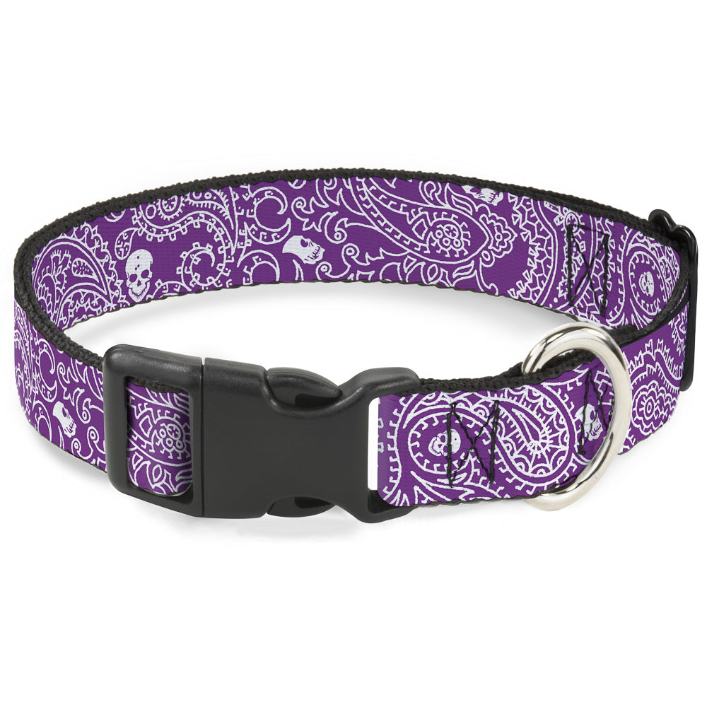 Plastic Clip Collar - Bandana/Skulls Purple/White