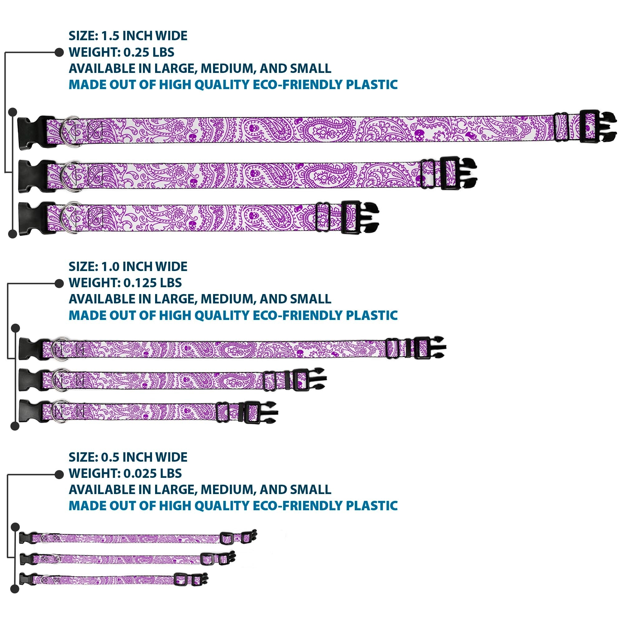 Plastic Clip Collar - Bandana/Skulls White/Purple