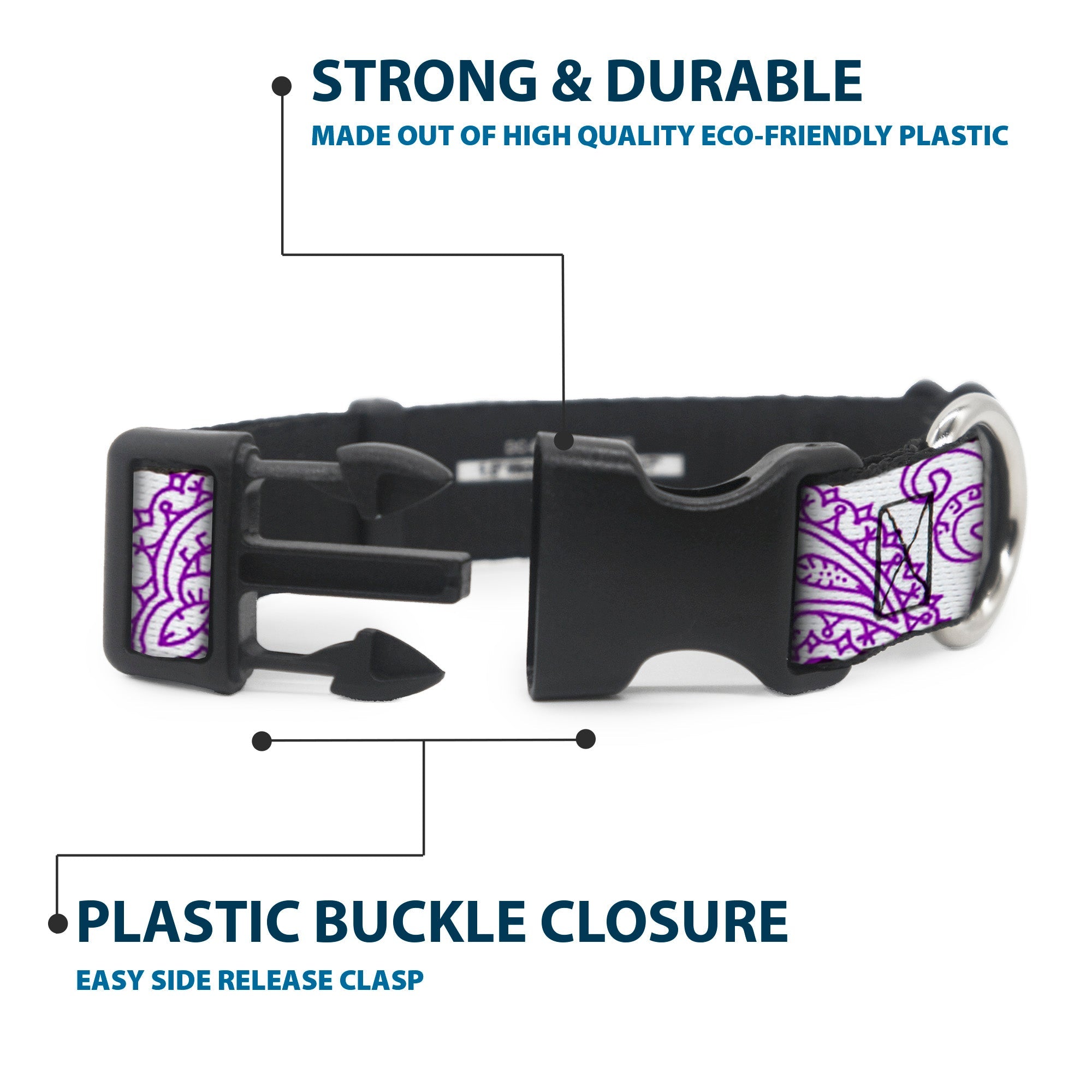 Plastic Clip Collar - Bandana/Skulls White/Purple
