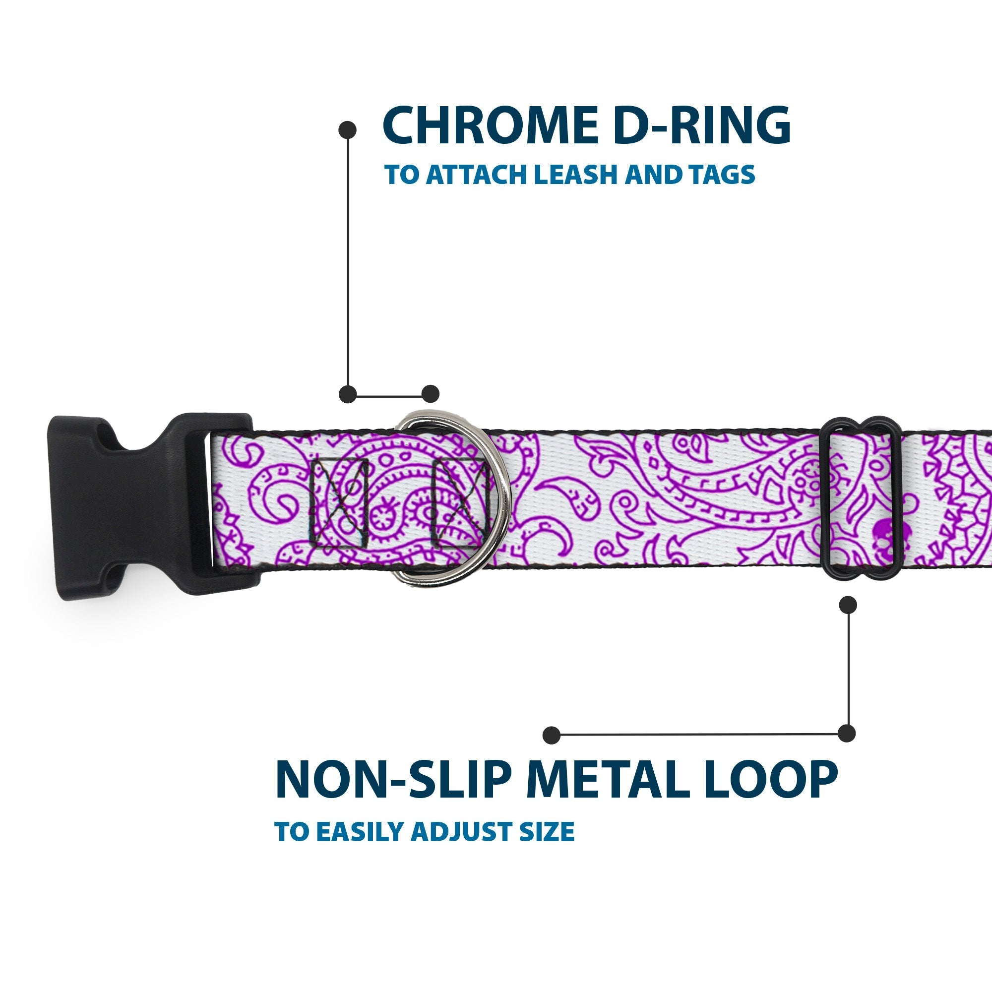 Plastic Clip Collar - Bandana/Skulls White/Purple