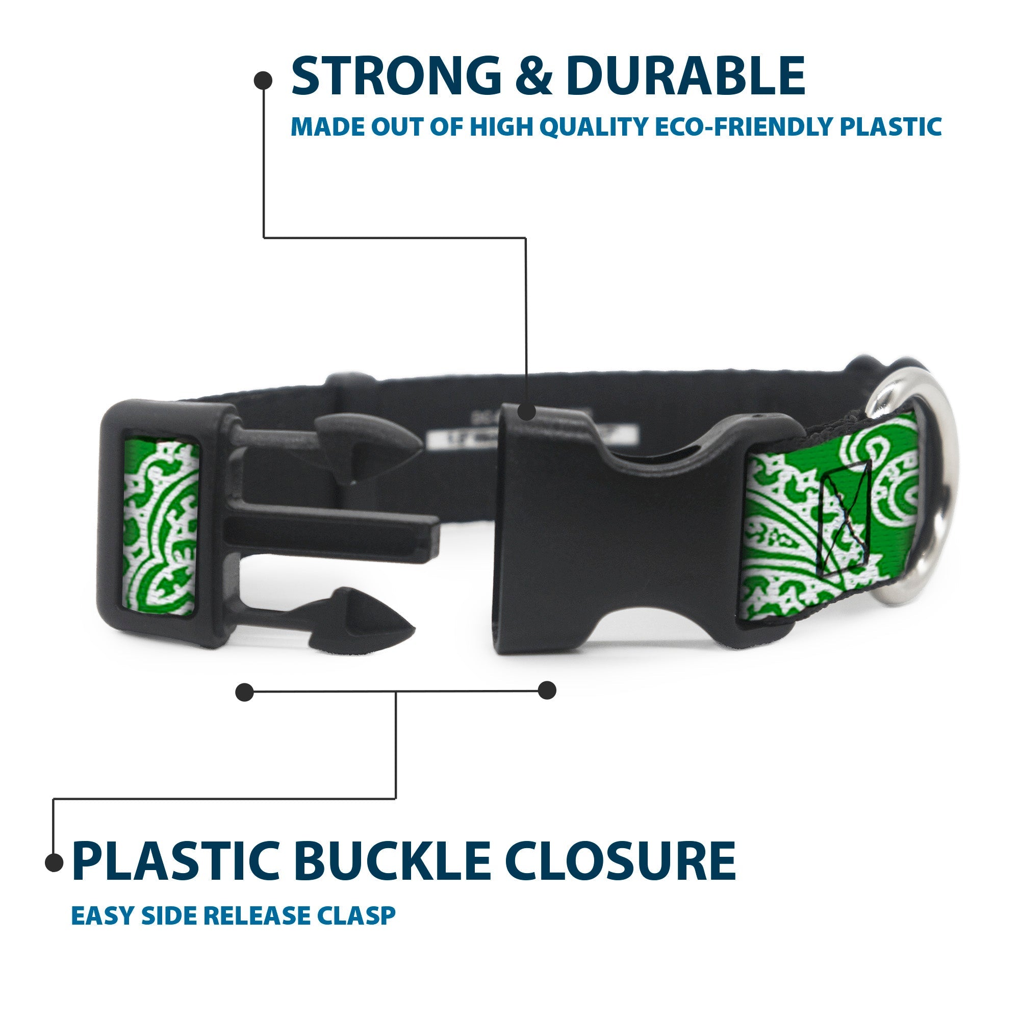 Plastic Clip Collar - Bandana/Skulls Irish Green/White