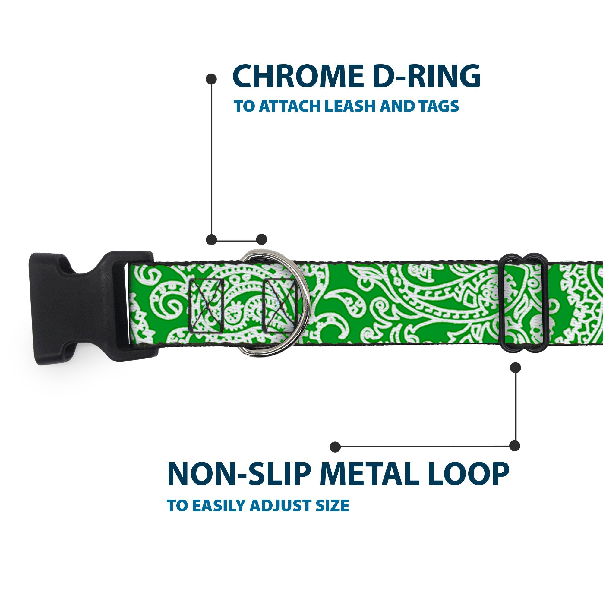 Plastic Clip Collar - Bandana/Skulls Irish Green/White