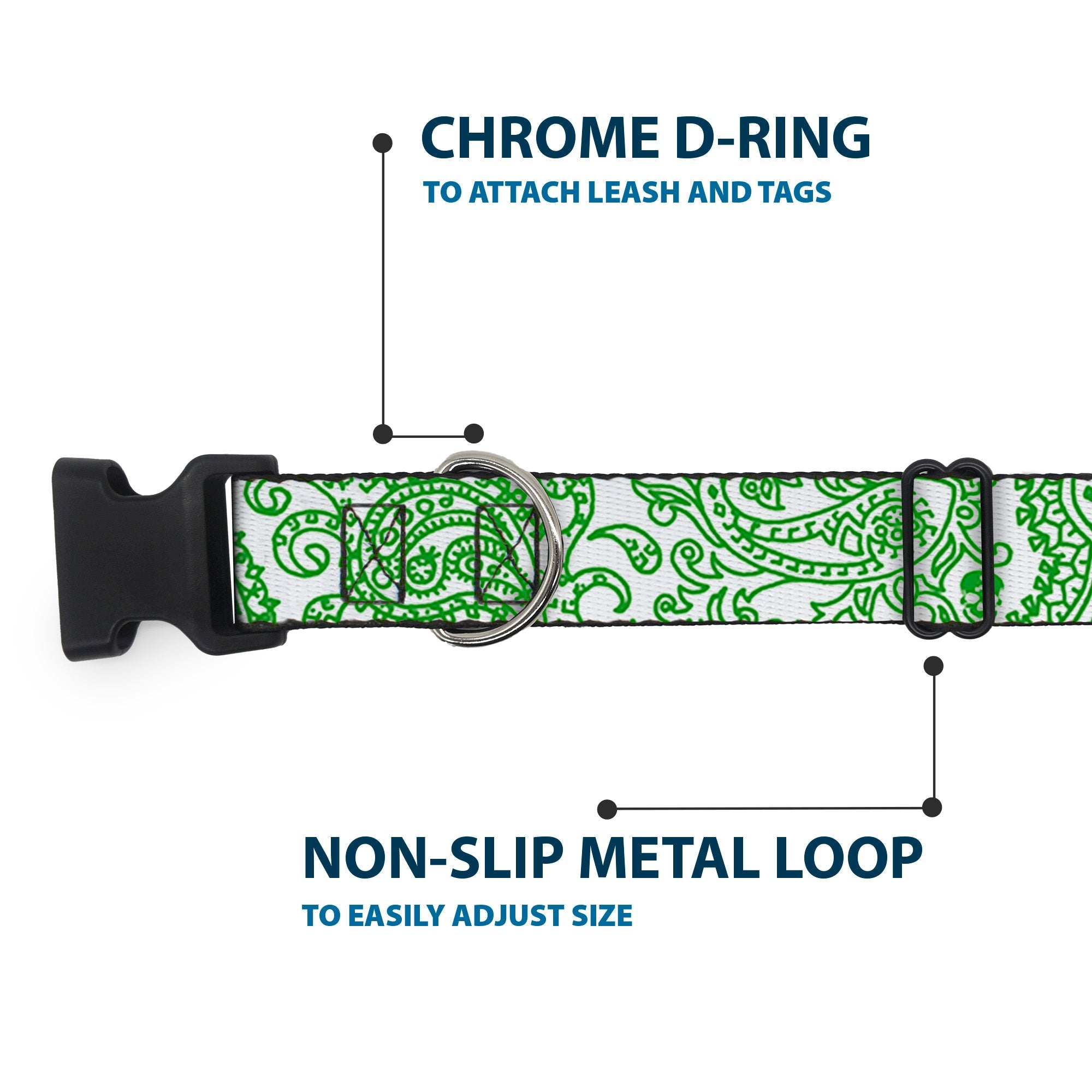 Plastic Clip Collar - Bandana/Skulls White/Irish Green