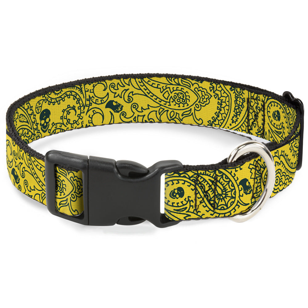 Plastic Clip Collar - Bandana/Skulls Gold/Green