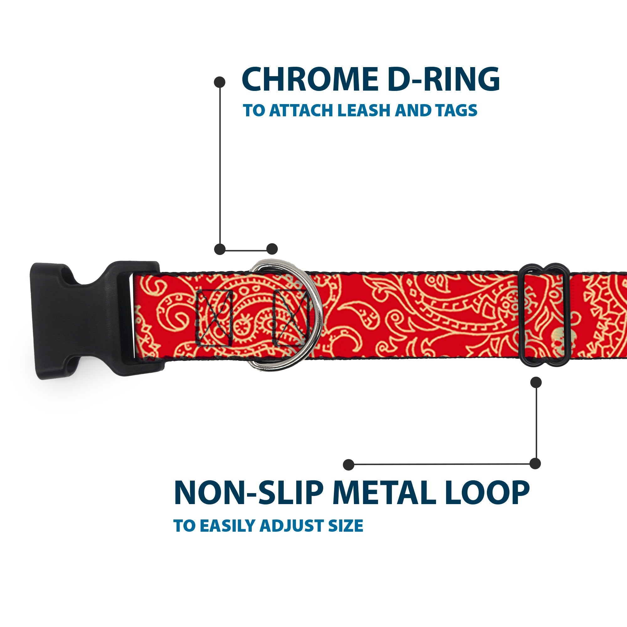 Plastic Clip Collar - Bandana/Skulls Scarlet Red/Gold