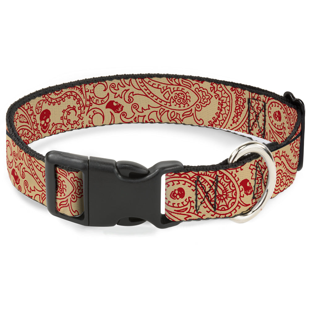 Plastic Clip Collar - Bandana/Skulls Gold/Scarlet Red