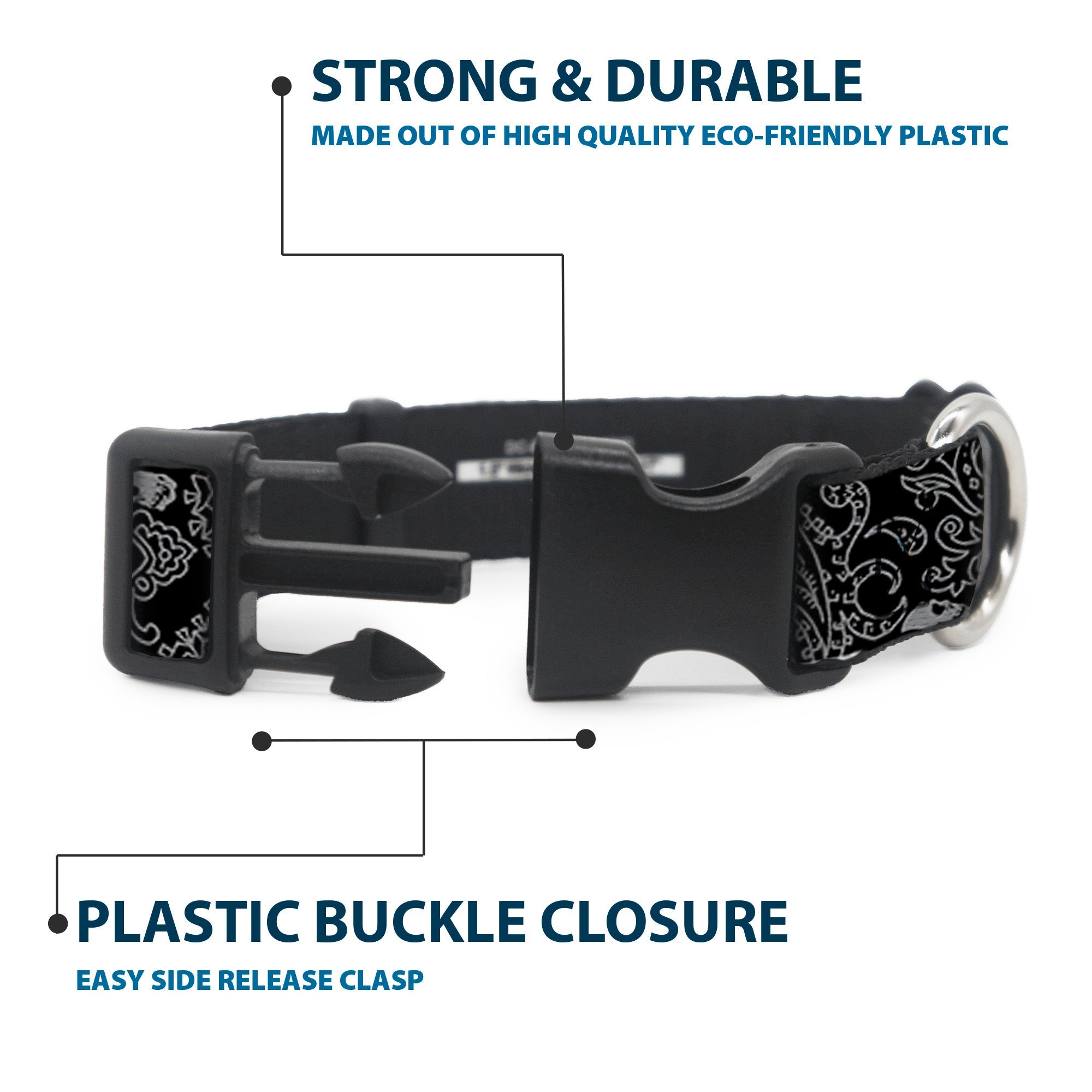 Plastic Clip Collar - Bandana/Skulls Black/Silver