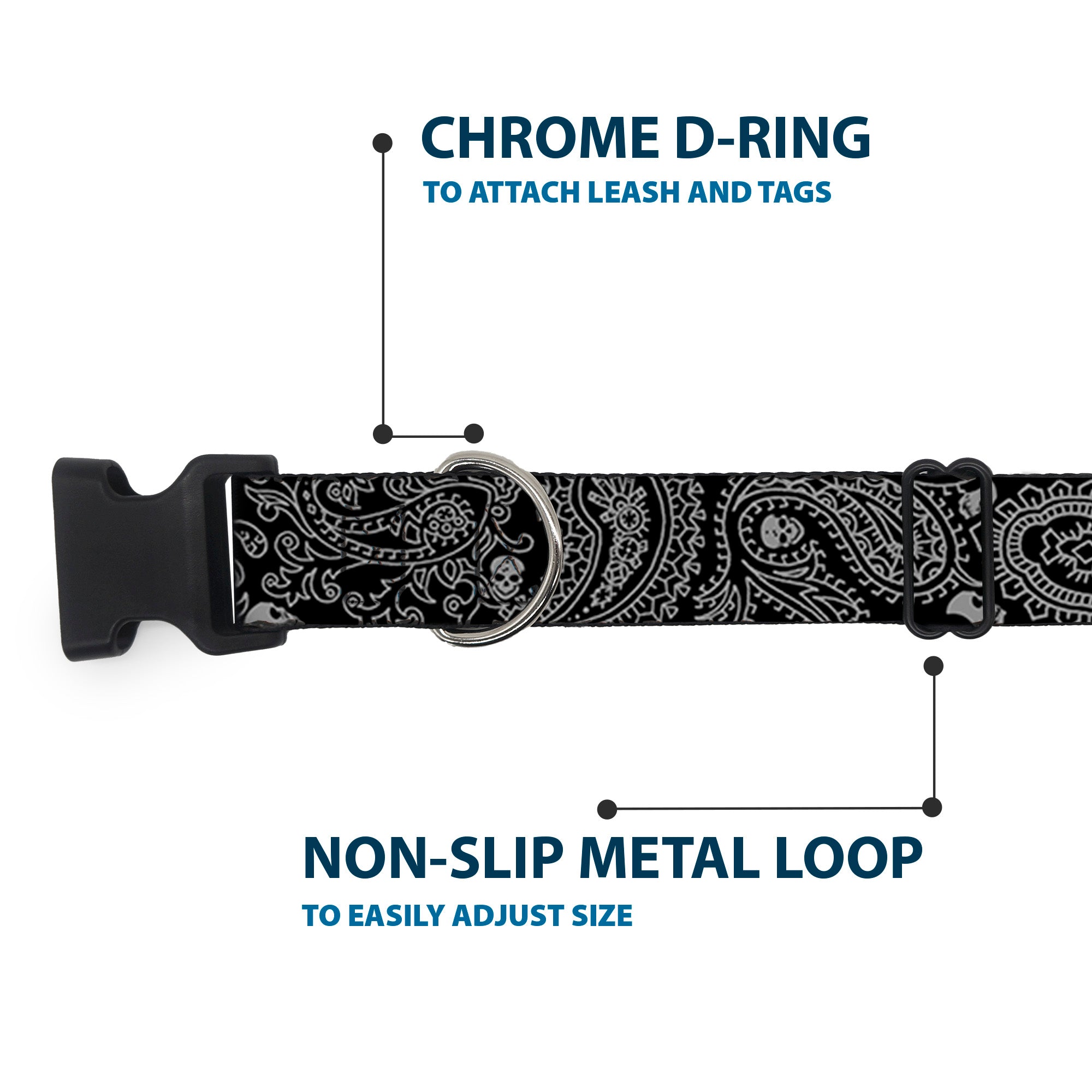 Plastic Clip Collar - Bandana/Skulls Black/Silver