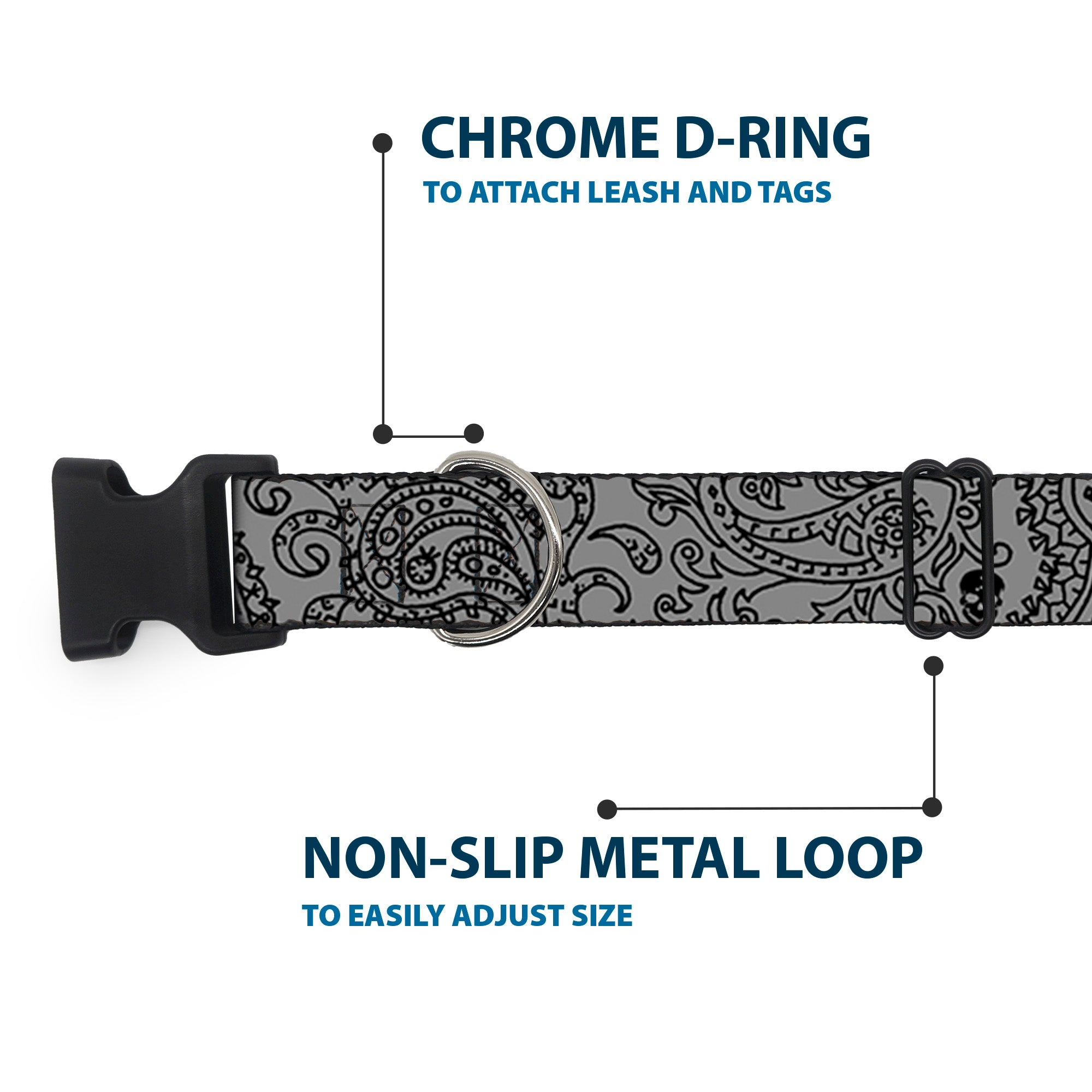 Plastic Clip Collar - Bandana/Skulls Silver/Black