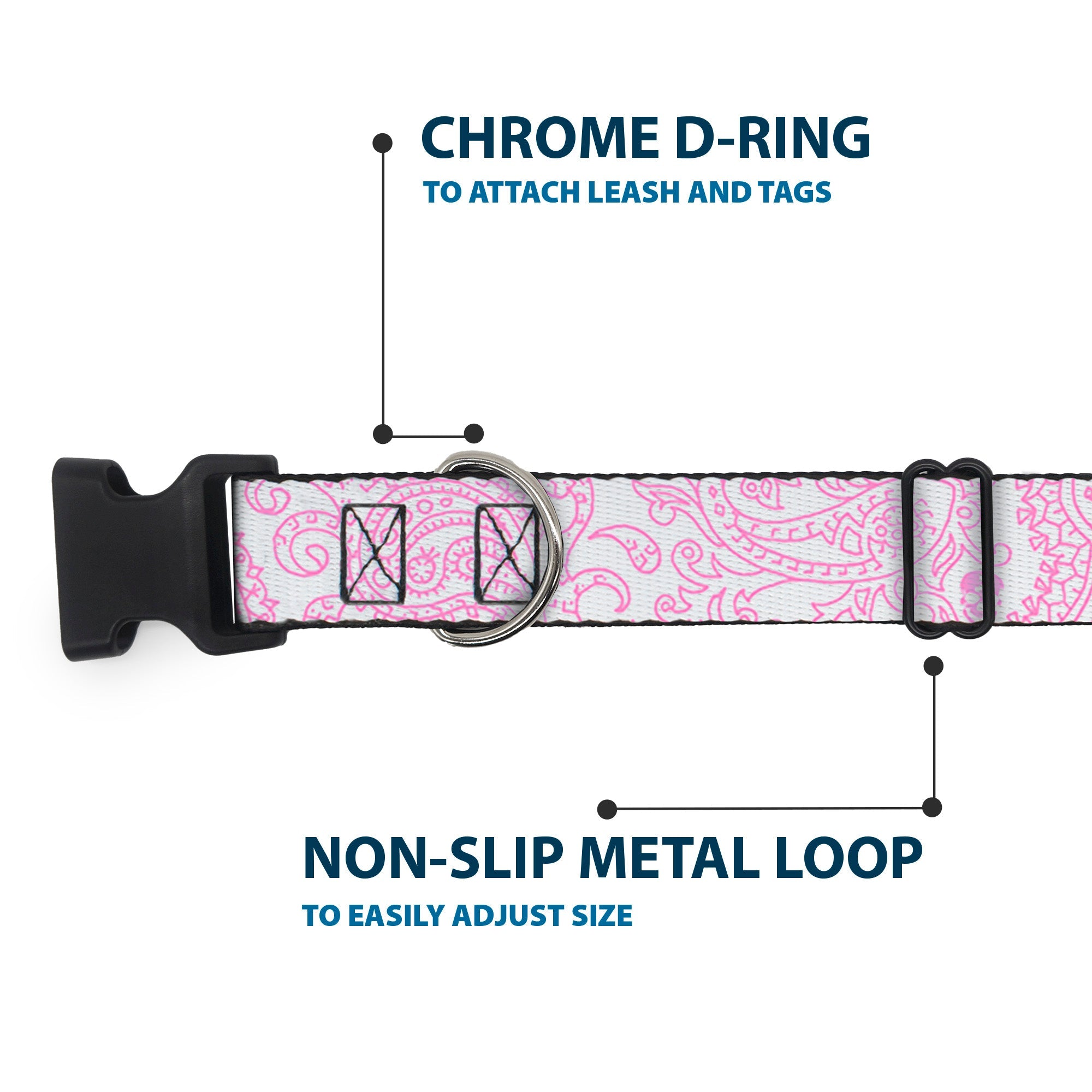 Plastic Clip Collar - Bandana/Skulls White/Pink