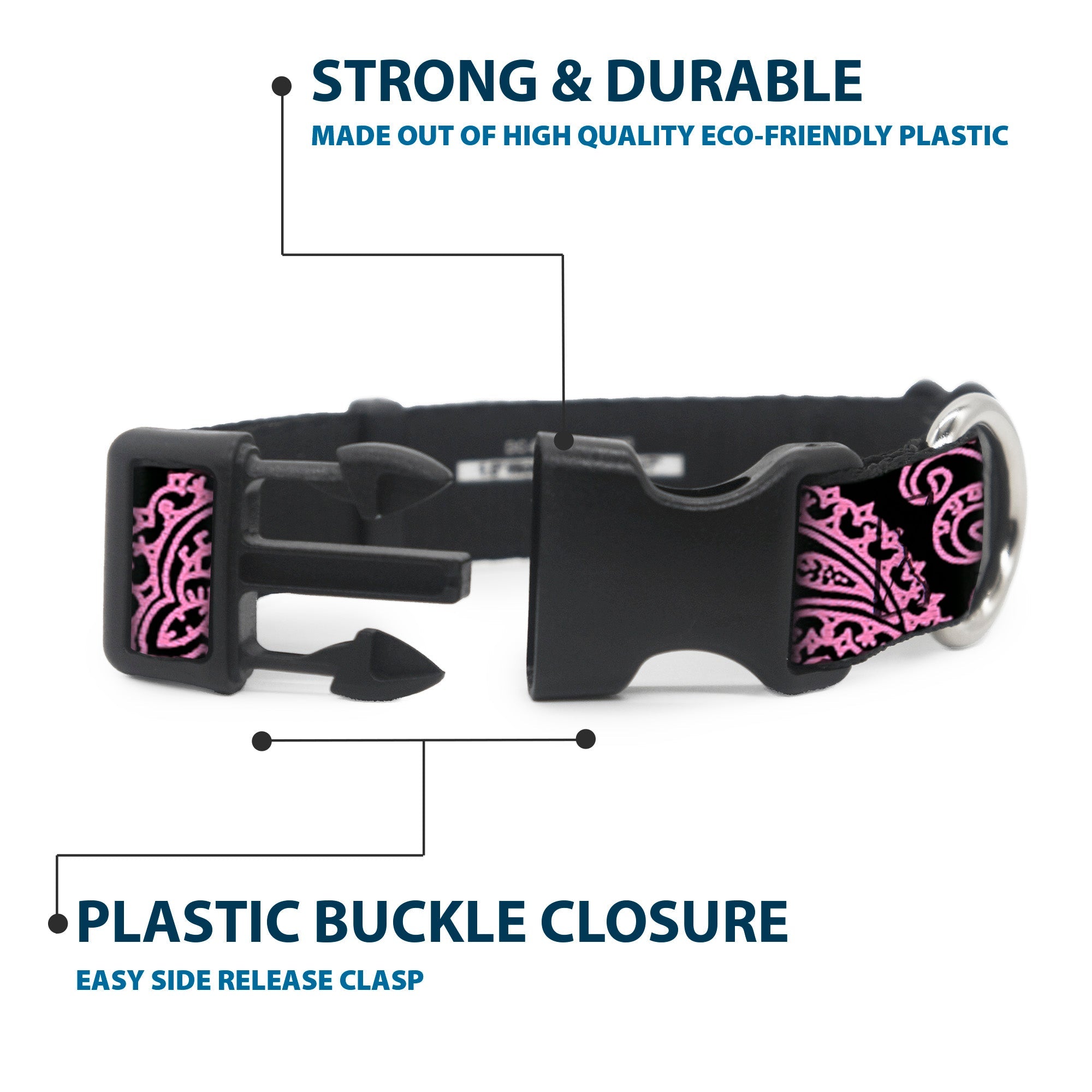 Plastic Clip Collar - Bandana/Skulls Black/Pink