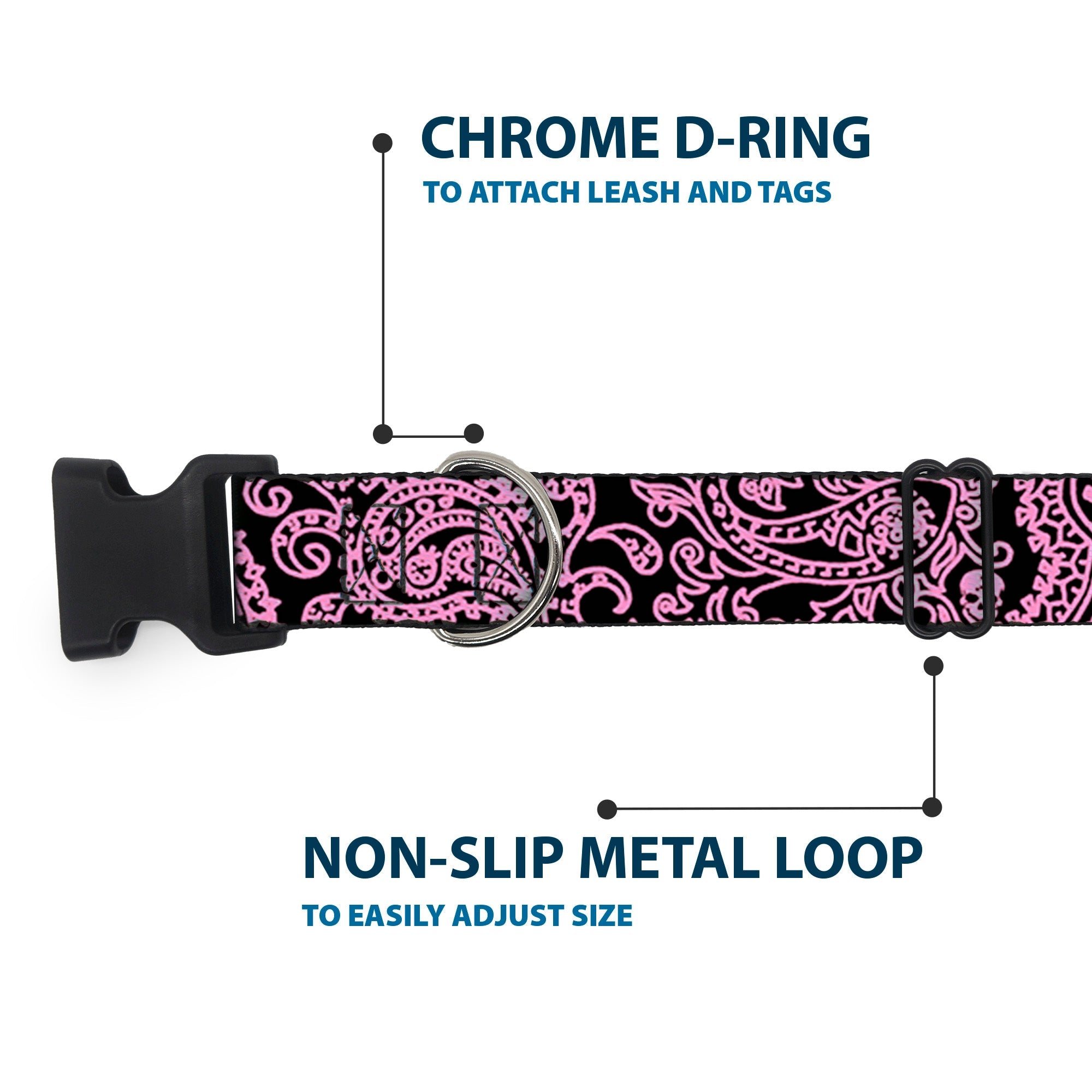 Plastic Clip Collar - Bandana/Skulls Black/Pink