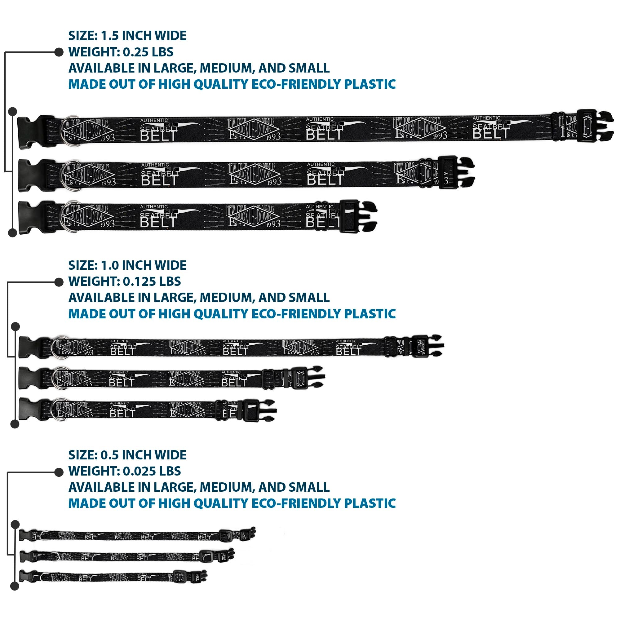 Plastic Clip Collar - Buckle-Down AUTHENTIC SEATBELT BELT NY-LA Black/White