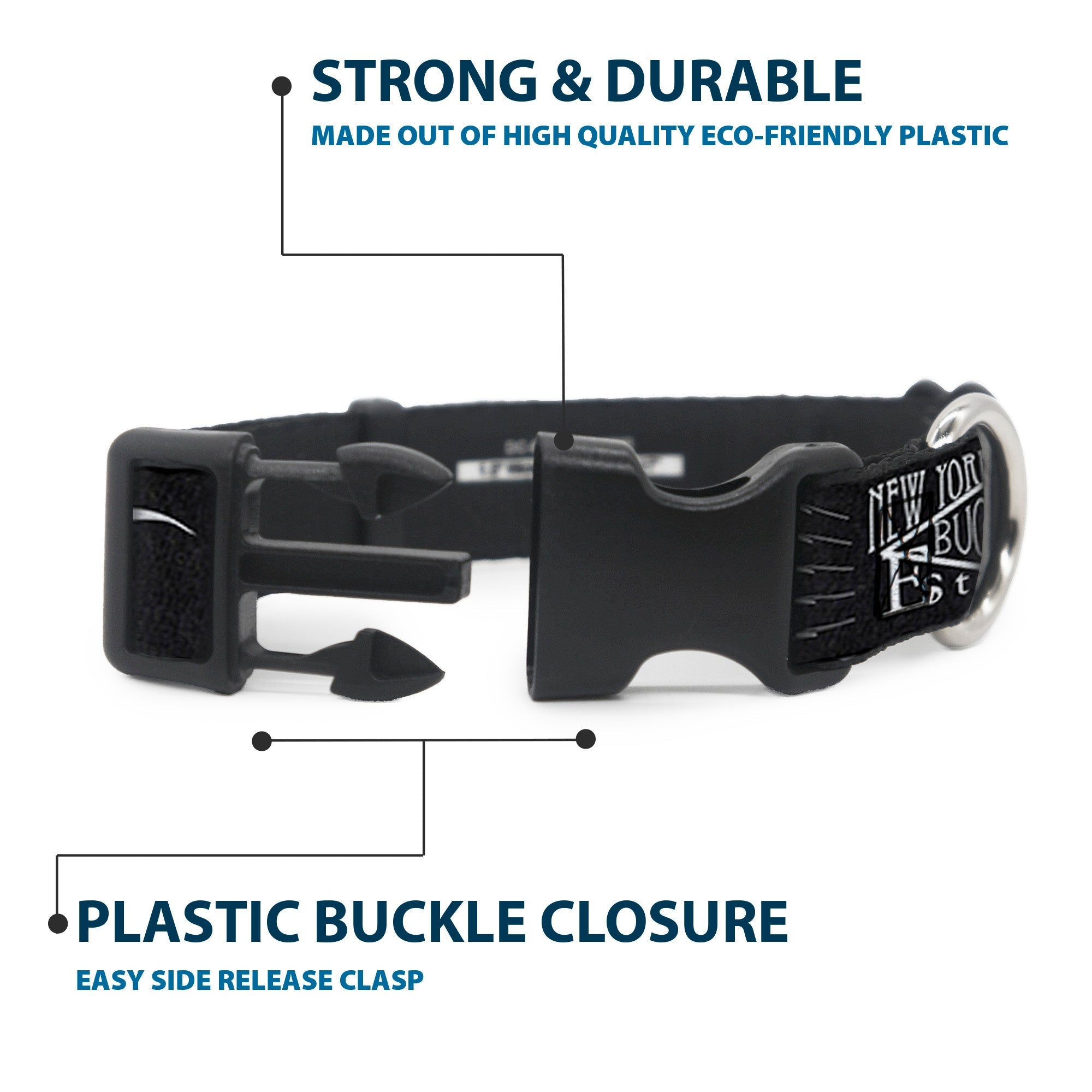 Plastic Clip Collar - Buckle-Down AUTHENTIC SEATBELT BELT NY-LA Black/White