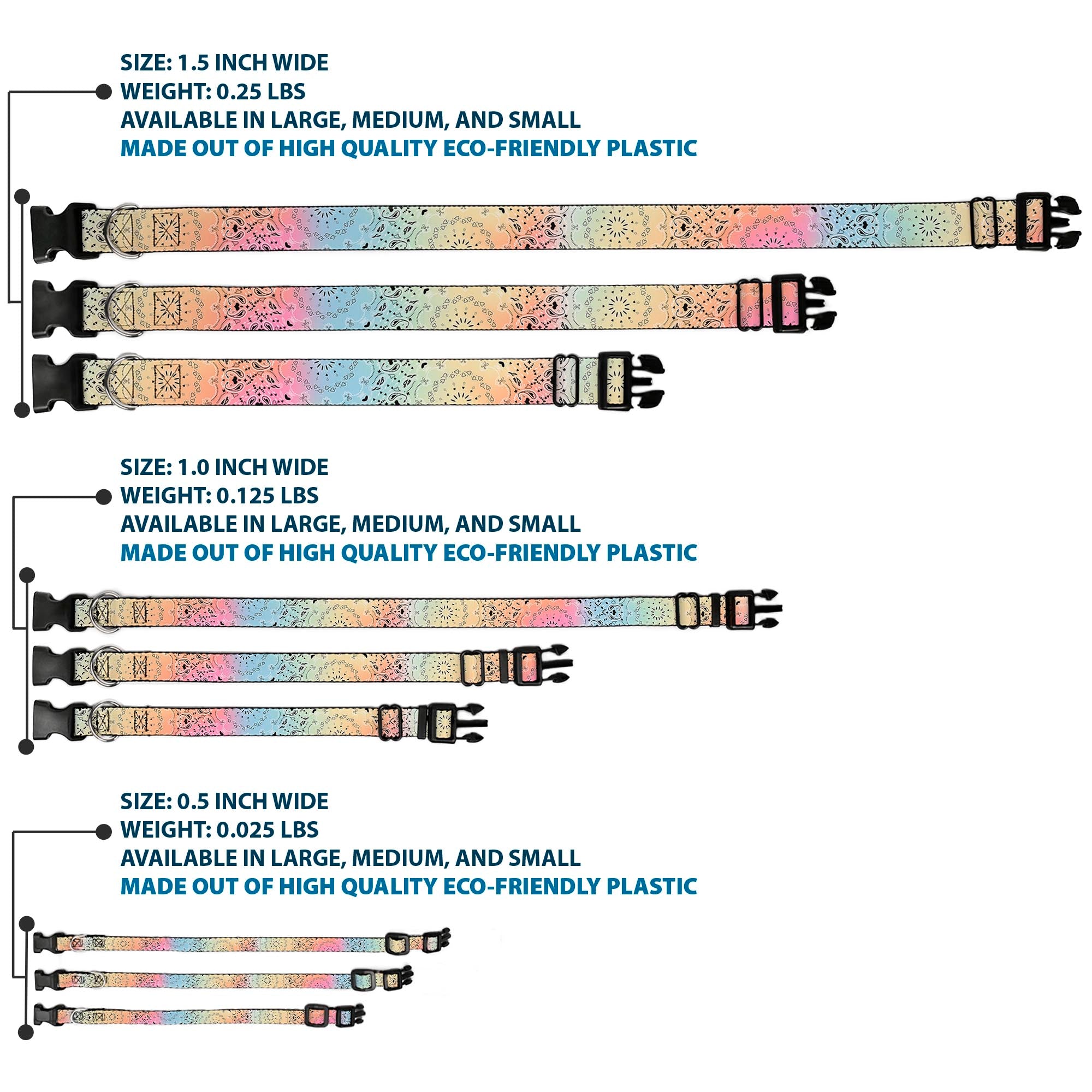 Plastic Clip Collar - Bandana Paisley Ombre Pastel/Black