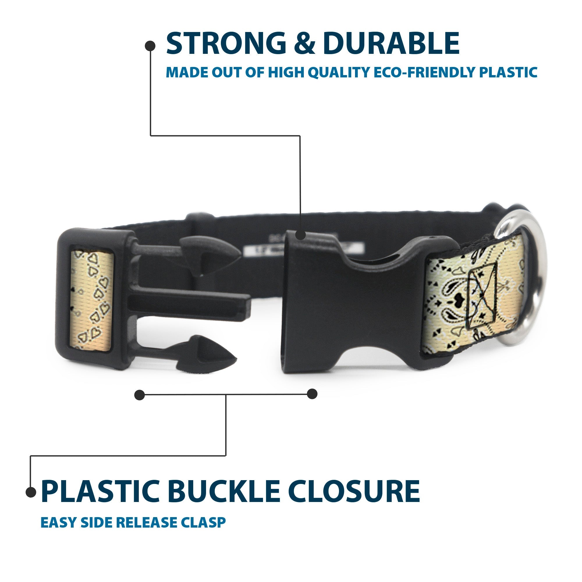 Plastic Clip Collar - Bandana Paisley Ombre Pastel/Black
