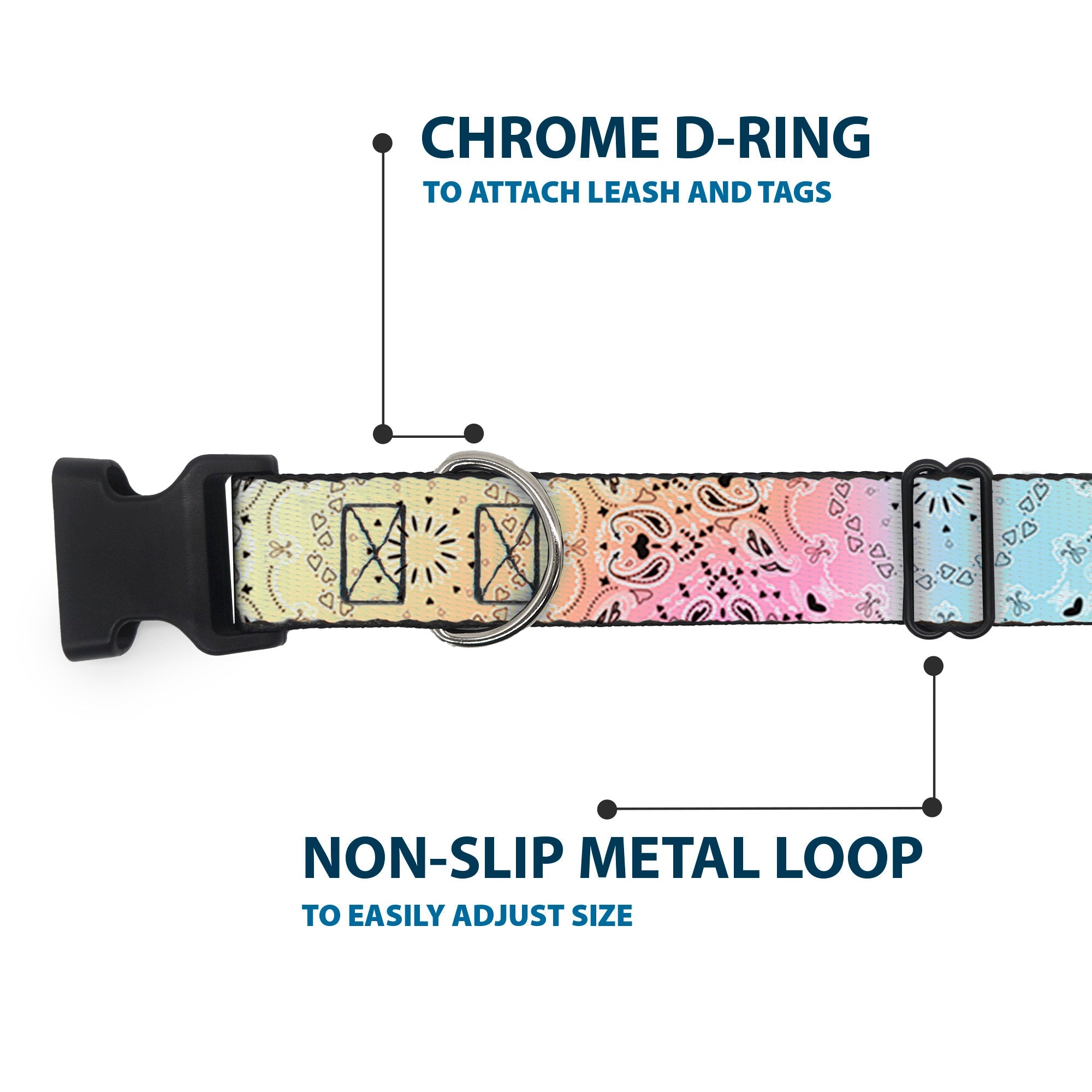 Plastic Clip Collar - Bandana Paisley Ombre Pastel/Black