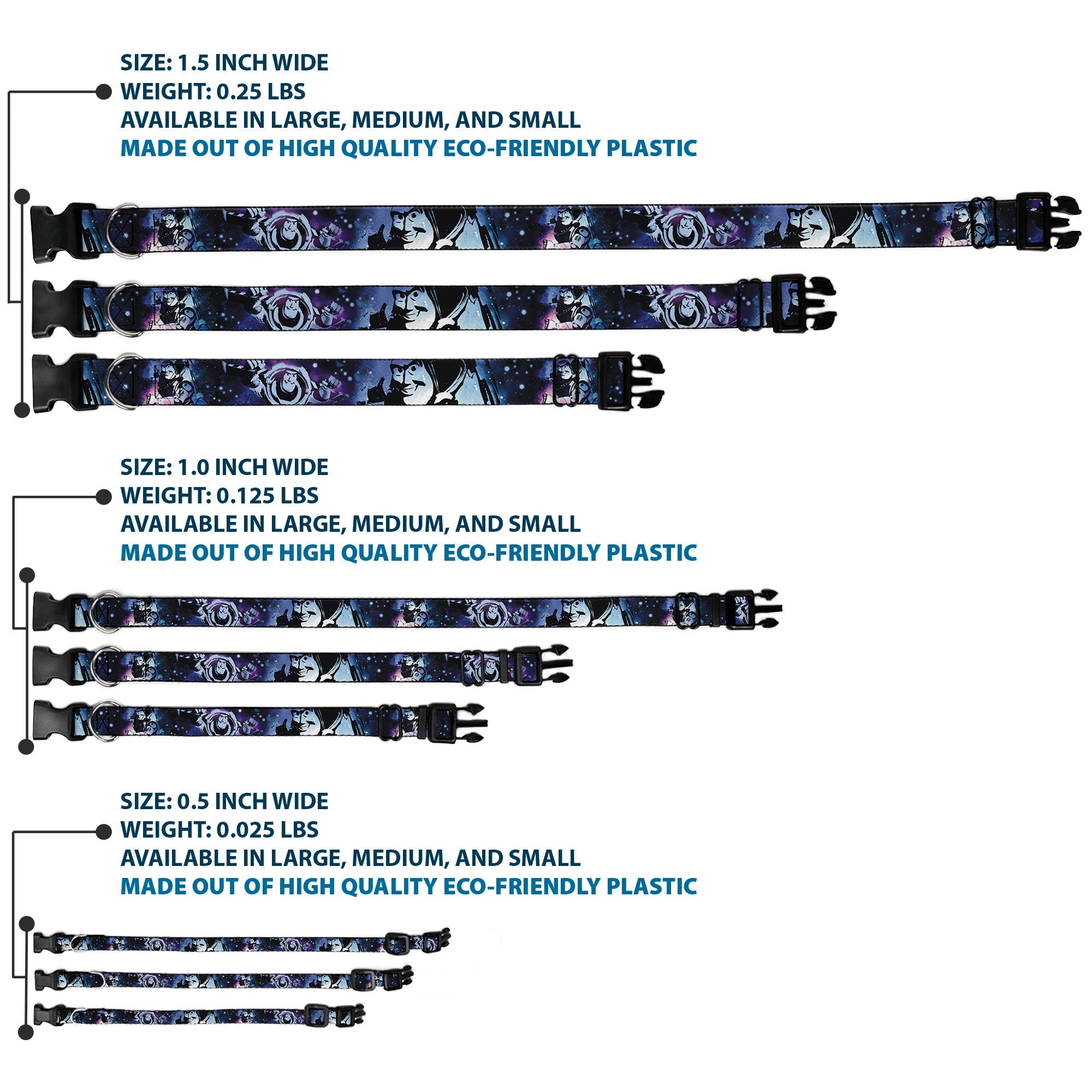 Plastic Clip Collar - Buzz Lightyear Poses Galaxy Blues