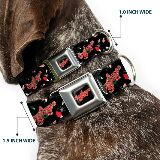 A CHRISTMAS STORY Wreath Logo Full Color Black/Red Seatbelt Buckle Collar - A CHRISTMAS STORY Title Logo and Lights Black/Reds