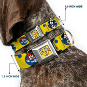ANIMANIACS Title Logo Full Color Yellow Seatbelt Buckle Collar - Animaniacs Yakko Wakko and Dot Poses Yellow/Blue