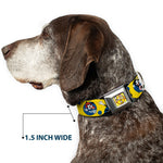 ANIMANIACS Title Logo Full Color Yellow Seatbelt Buckle Collar - Animaniacs Yakko Wakko and Dot Poses Yellow/Blue
