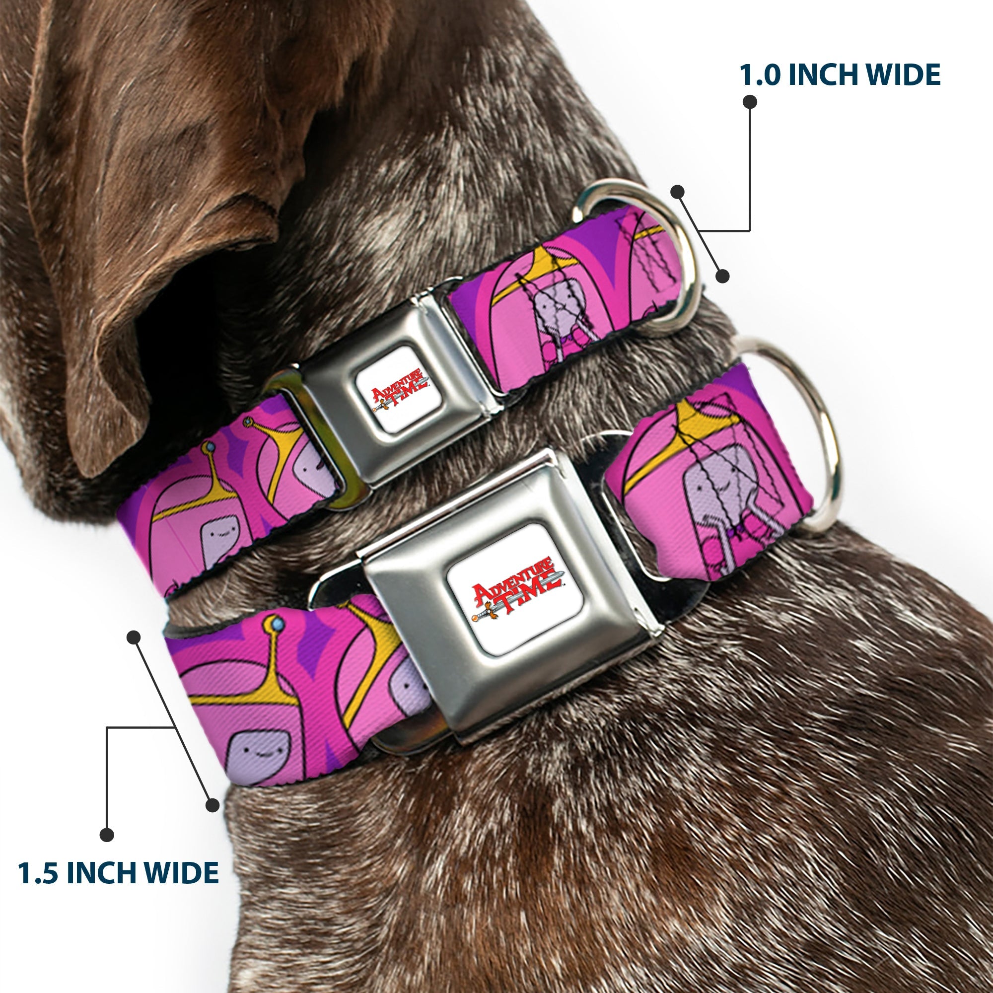 ADVENTURE TIME Title Logo Full Color White Seatbelt Buckle Collar - Adventure Time Princess Bubblegum Poses Collage Lavender