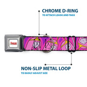 ADVENTURE TIME Title Logo Full Color White Seatbelt Buckle Collar - Adventure Time Princess Bubblegum Poses Collage Lavender