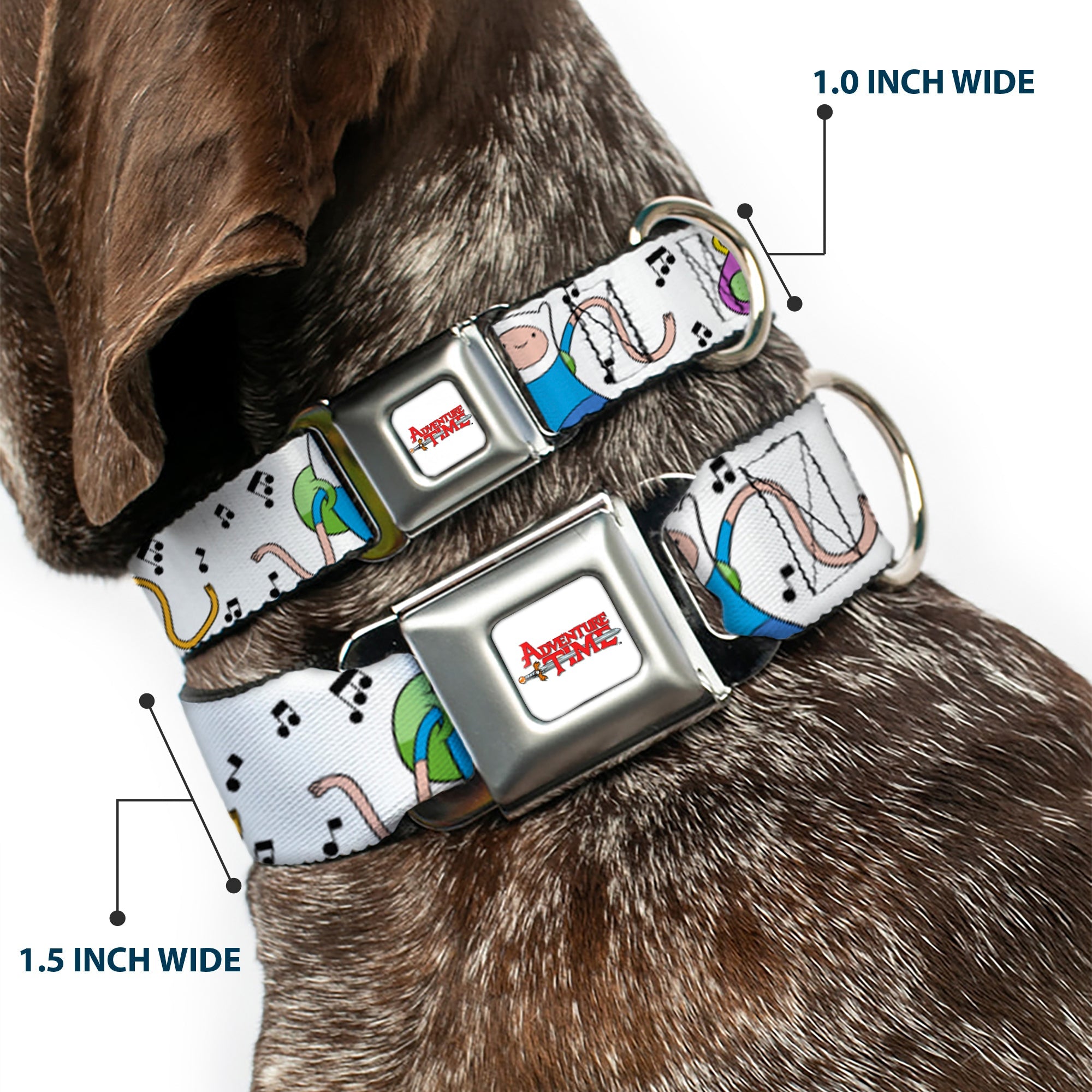 ADVENTURE TIME Title Logo Full Color White Seatbelt Buckle Collar - Adventure Time Finn and Jake Long Arms Dancing Pose White