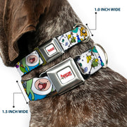 ADVENTURE TIME Title Logo Full Color White Seatbelt Buckle Collar - Adventure Time Jake and Finn Open Pack Pose White
