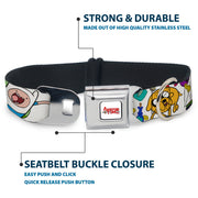 ADVENTURE TIME Title Logo Full Color White Seatbelt Buckle Collar - Adventure Time Jake and Finn Open Pack Pose White